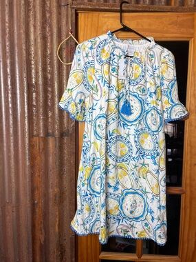 Sugarlips Multicolor Floral-Print Top with Blue Crochet Accents, Size S